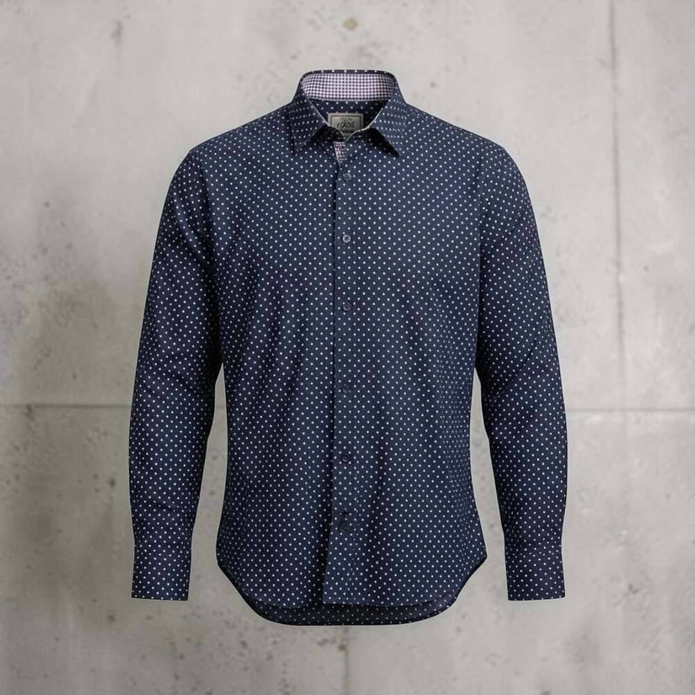 Jos. A. Bank 1905 Men’s Navy Dot Tailored Fit Stretch Cotton Button Up Shirt Siz